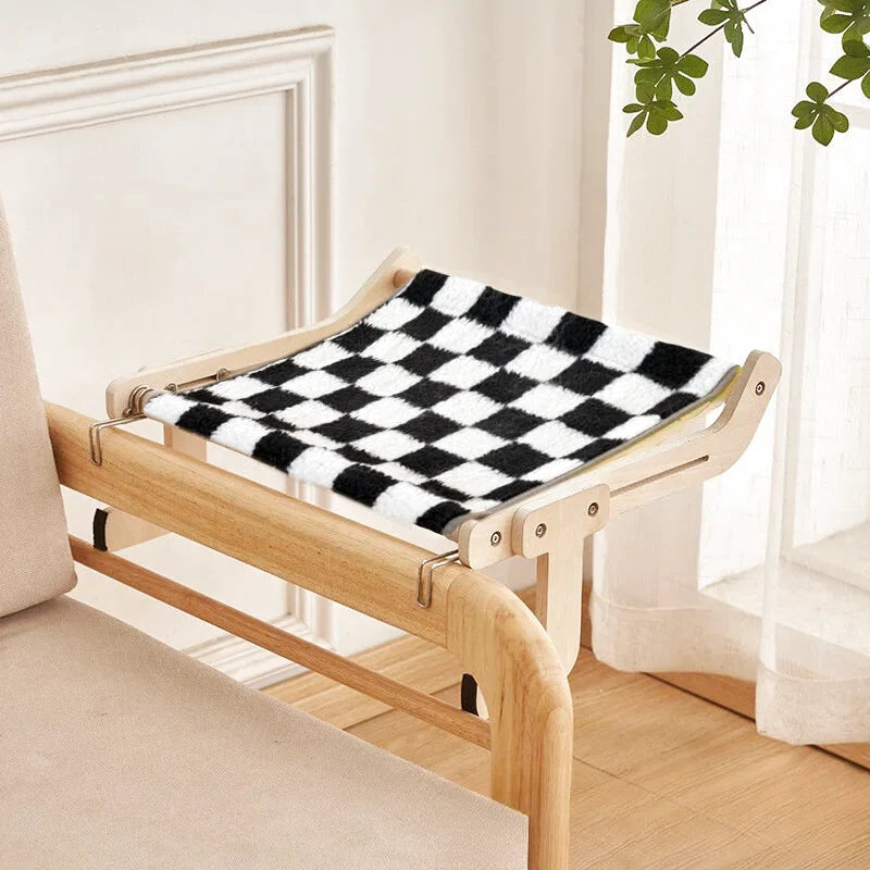 Hamac à Chat Structure en Bois Idéal pour Canapé - Damier Noir & Blanc