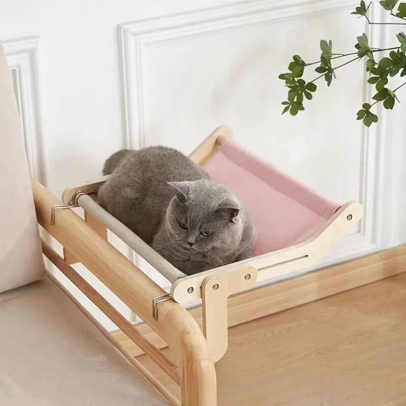 Hamac à Chat Structure en Bois Idéal pour Canapé - Rose