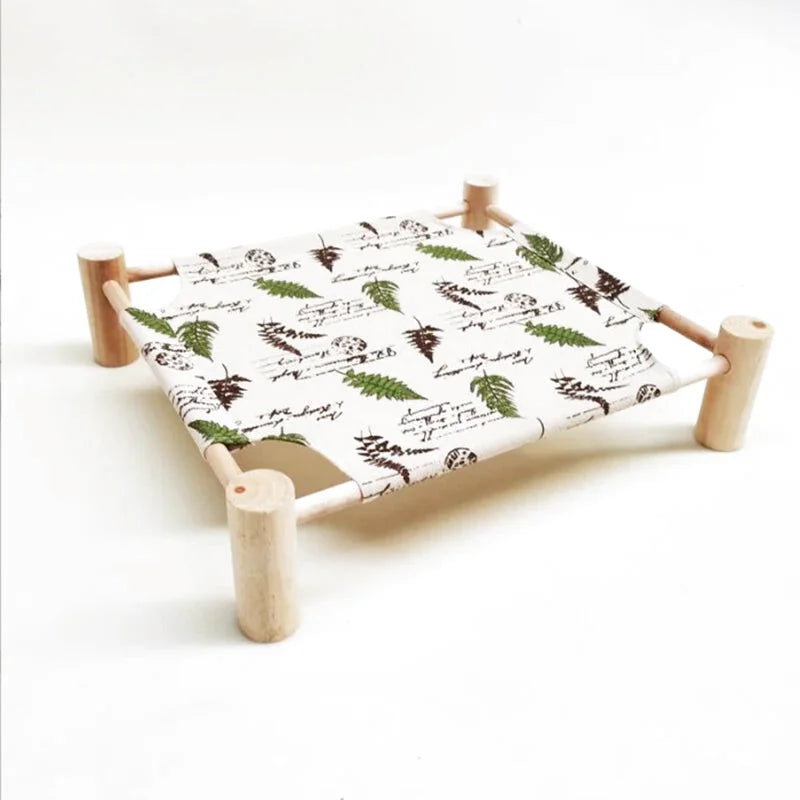 Lit en Bois Chat Respirant en Bois - Motif Feuilles