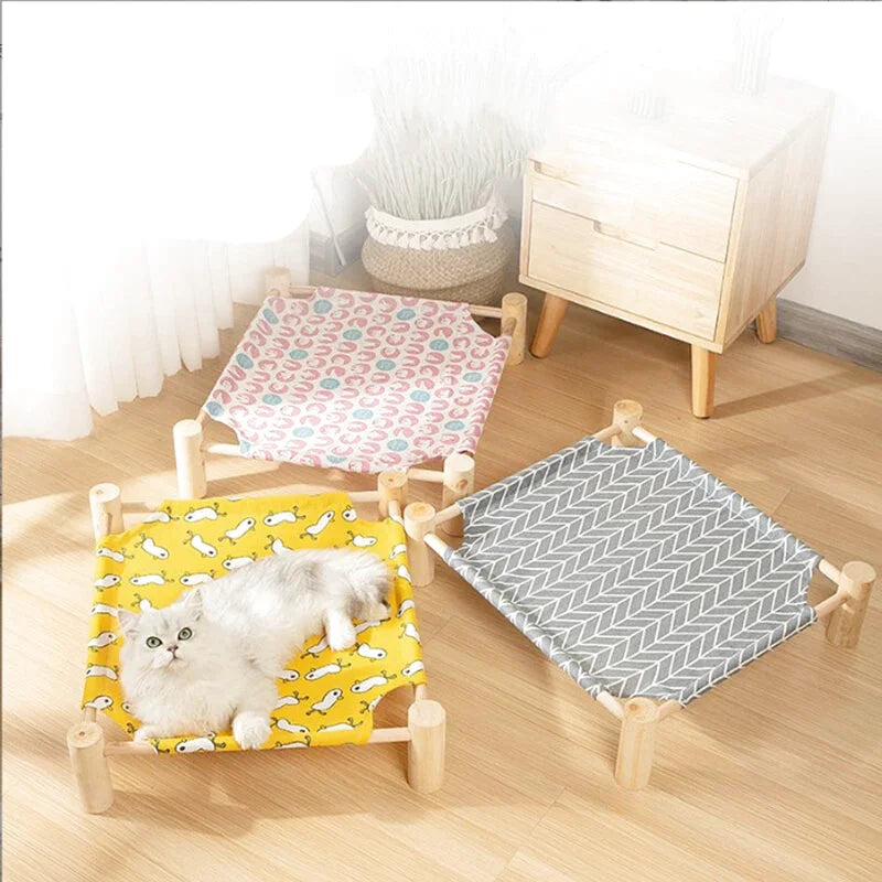 Lit en Bois Chat Respirant - Motif Jaune Nordique