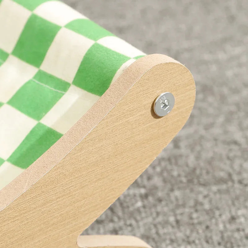 Rocking Chair Chat Structure en Bois - Damier Vert