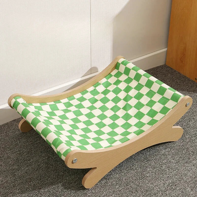 Rocking Chair Chat Structure en Bois - Damier Vert